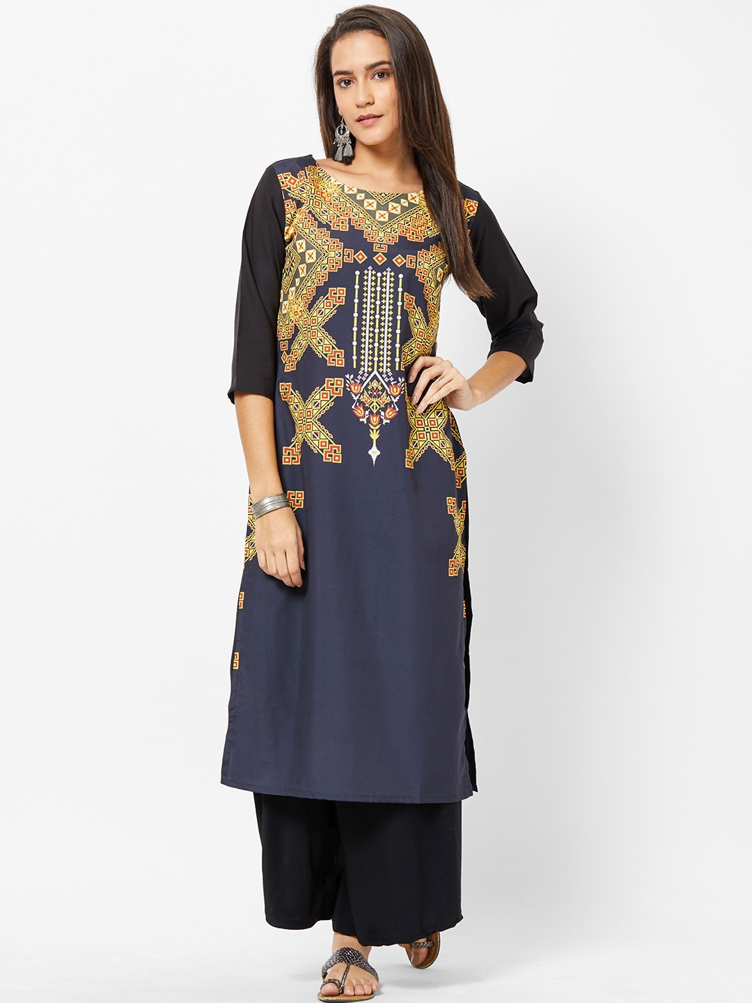 

Jevi Prints Women Geometric Printed Crepe Kurta, Blue