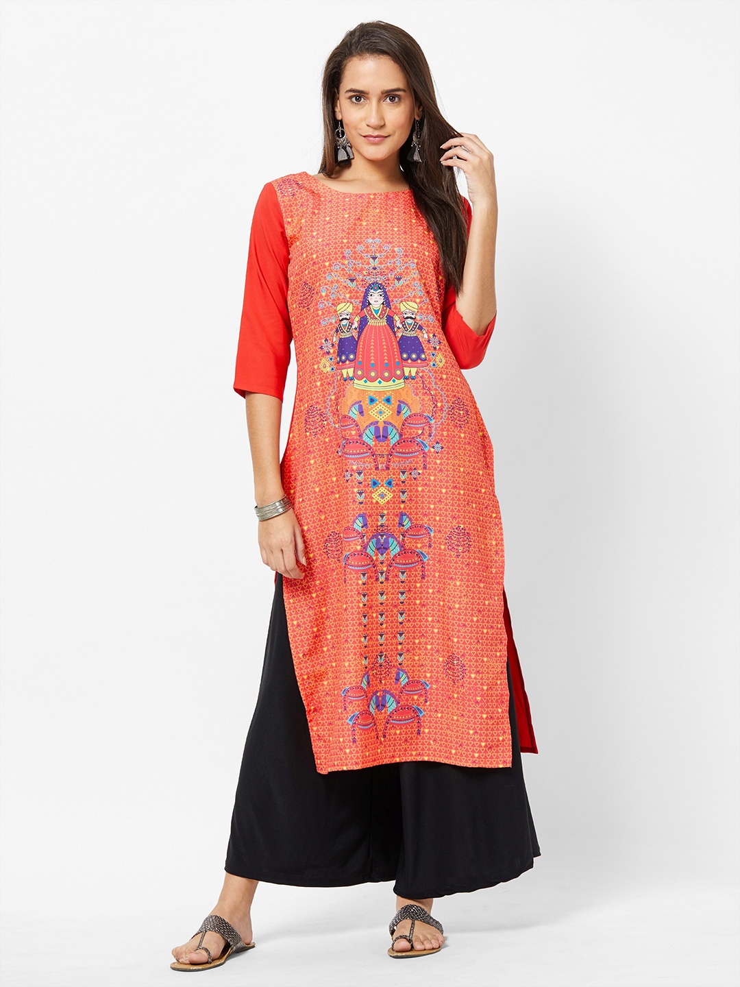 

Jevi Prints Women Ethnic Motifs Printed Crepe Kurta, Red