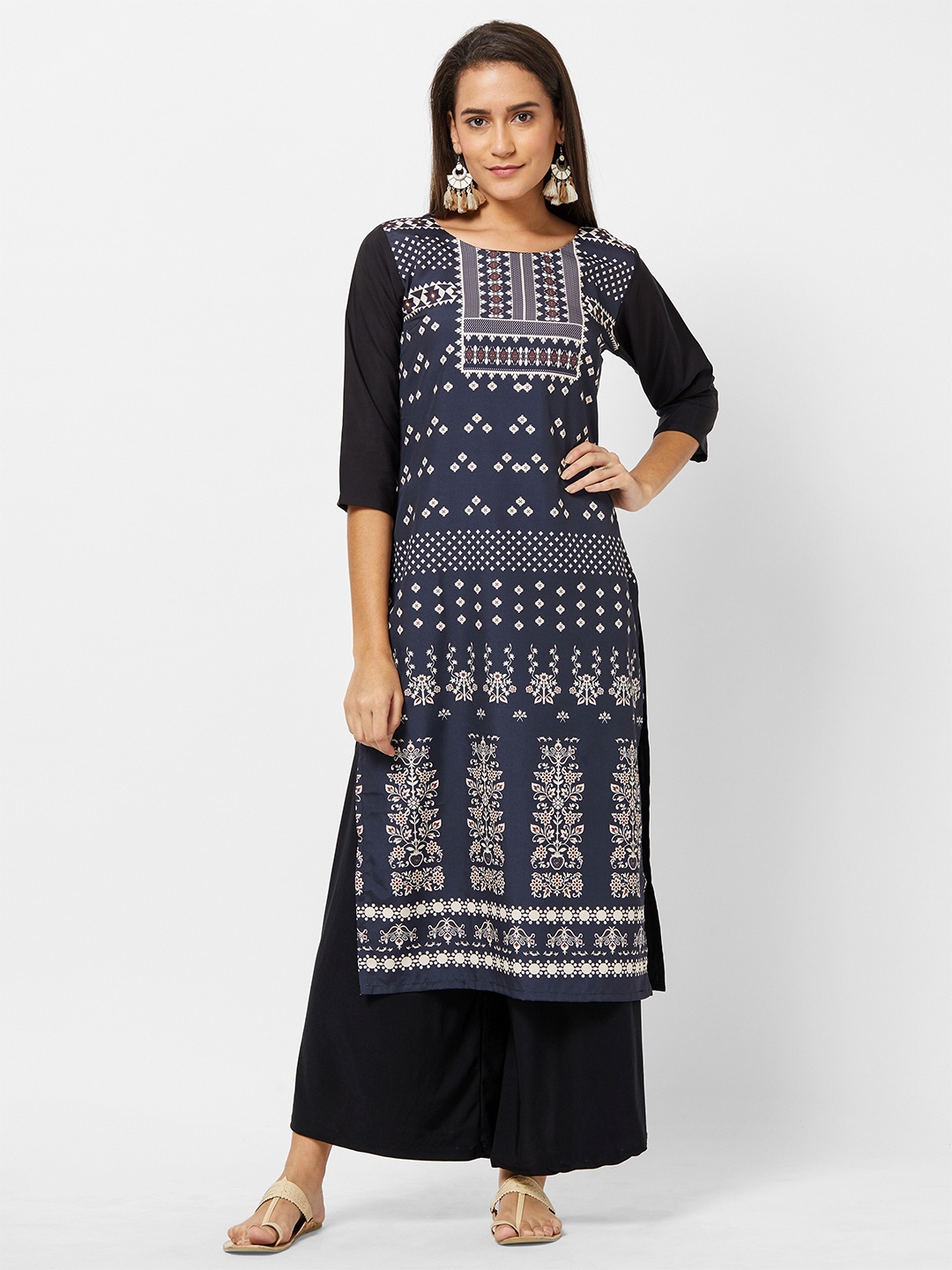 

Jevi Prints Women Ethnic Motifs Printed Crepe Kurta, Blue