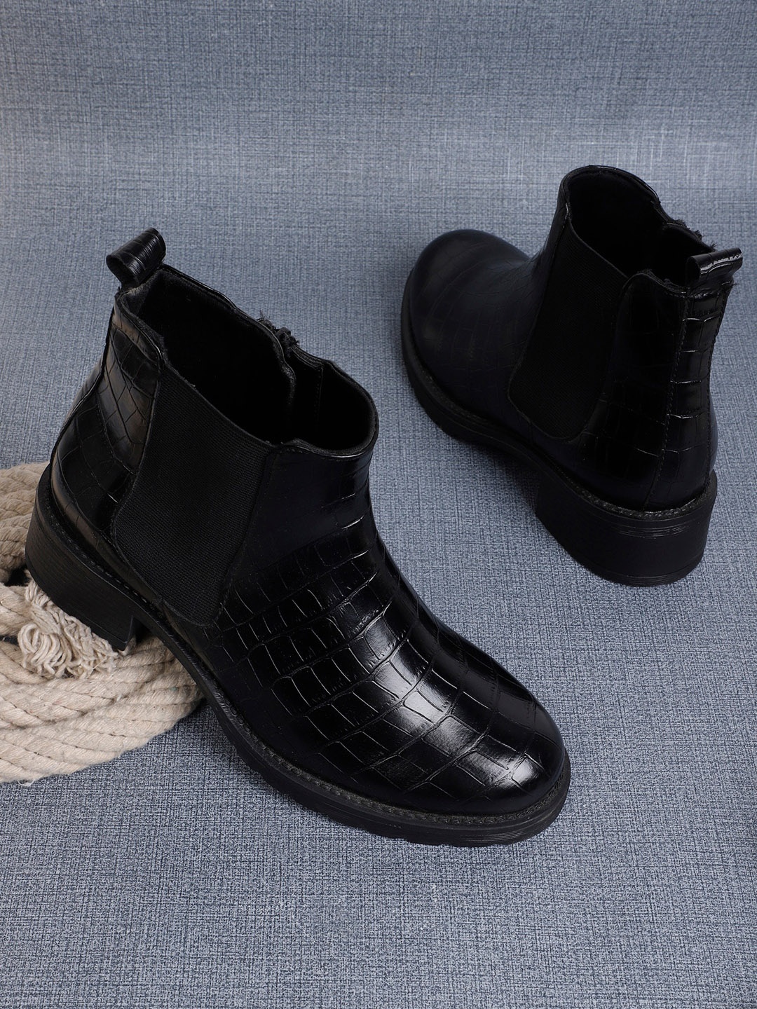 

ELLE Women Textured Casual Boots, Black