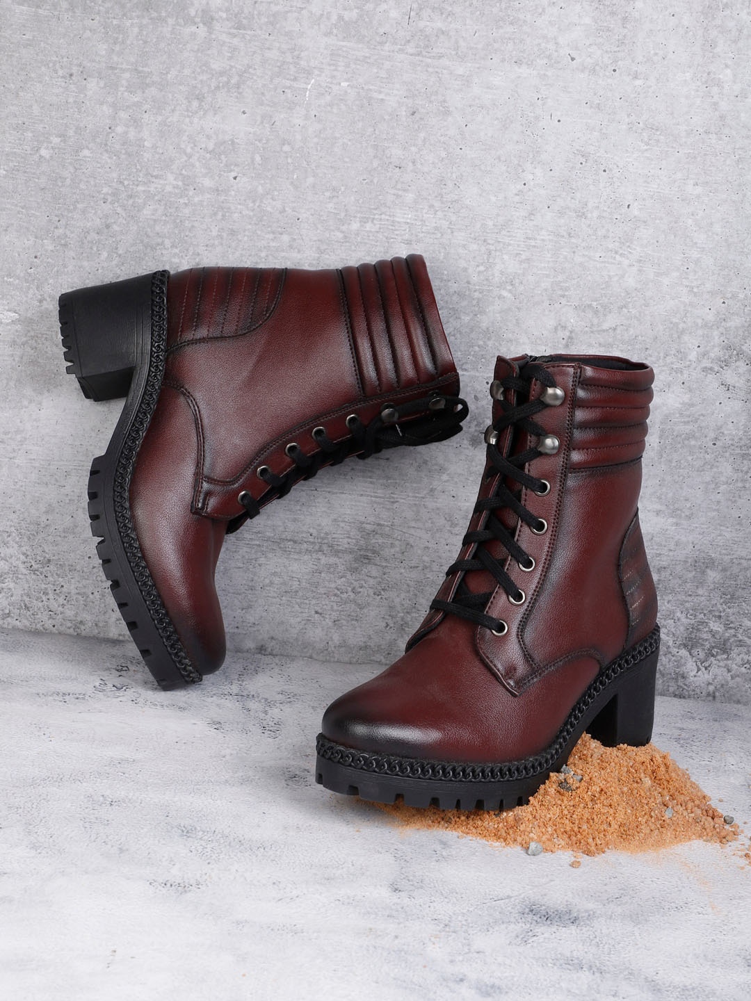 

ELLE Women Solid Casual Boots, Coffee brown