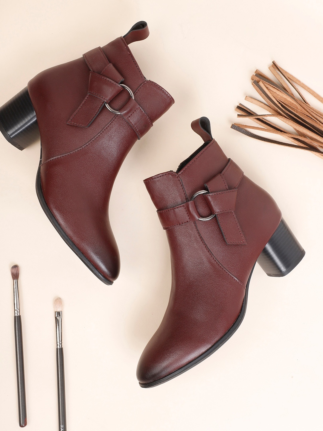 

ELLE Women Solid Regular Block Boots, Coffee brown
