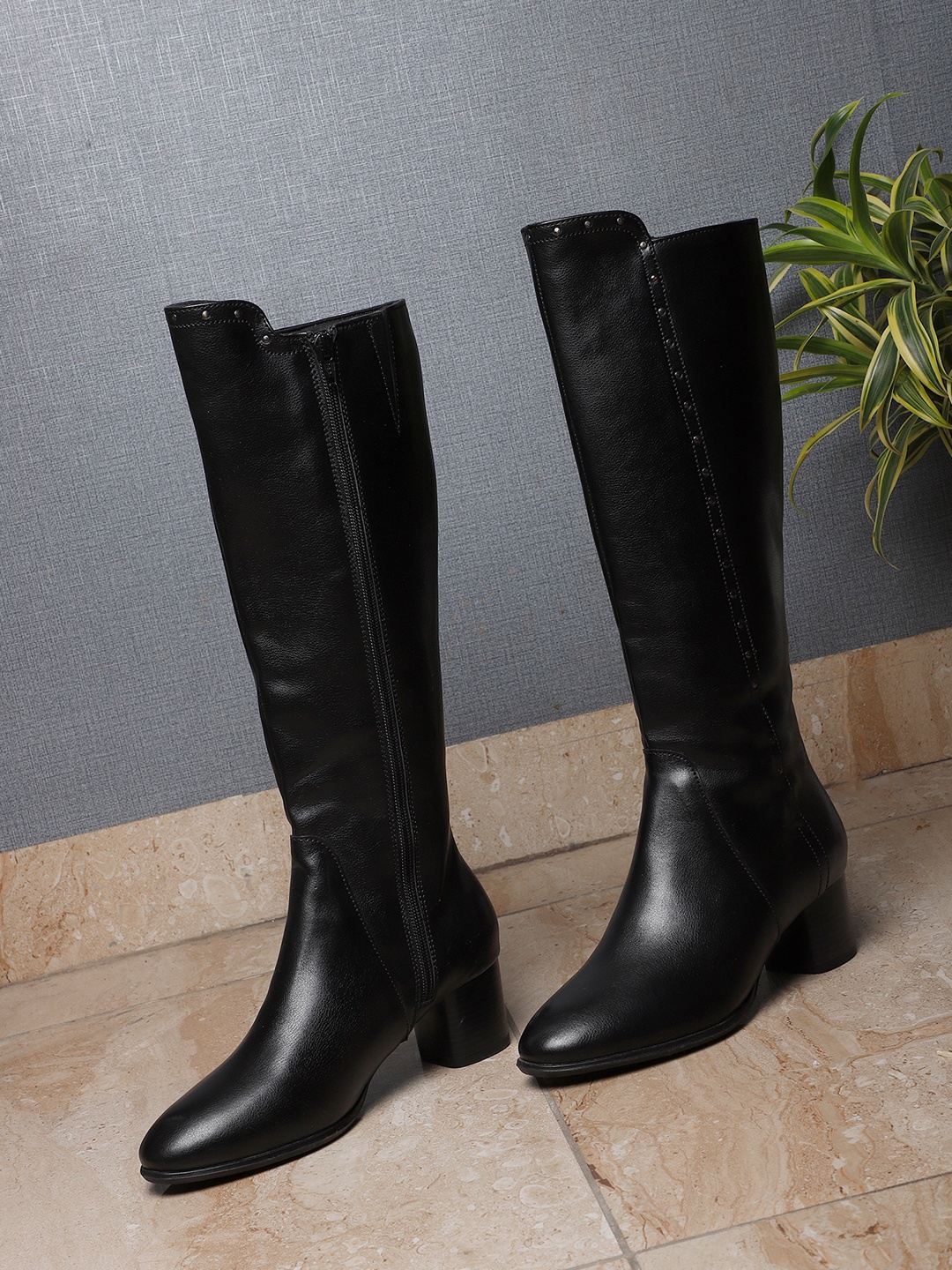 

ELLE Women Textured High -Top Regular Boots, Black
