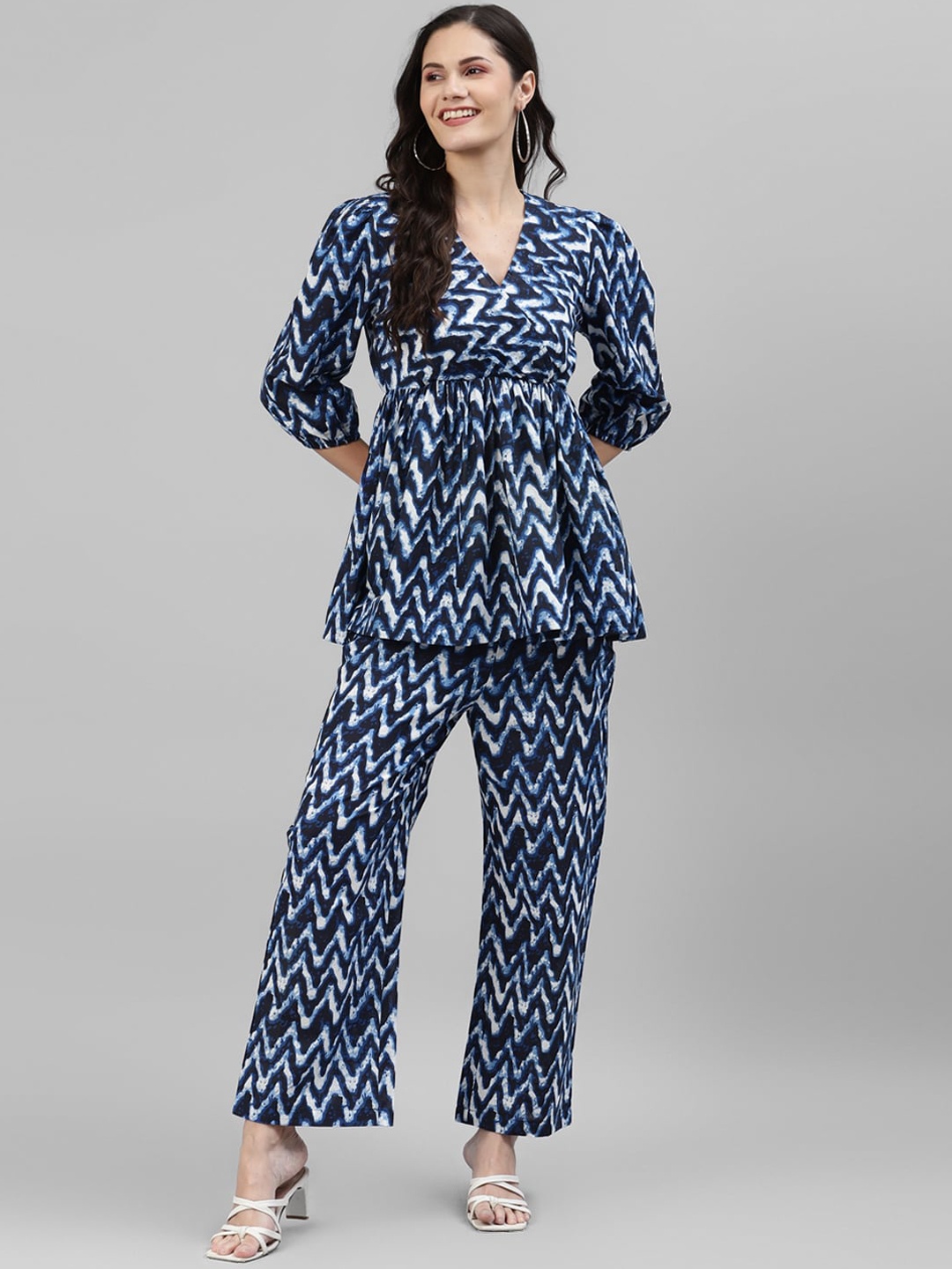 

DEEBACO Women Printed Co-Ords, Blue