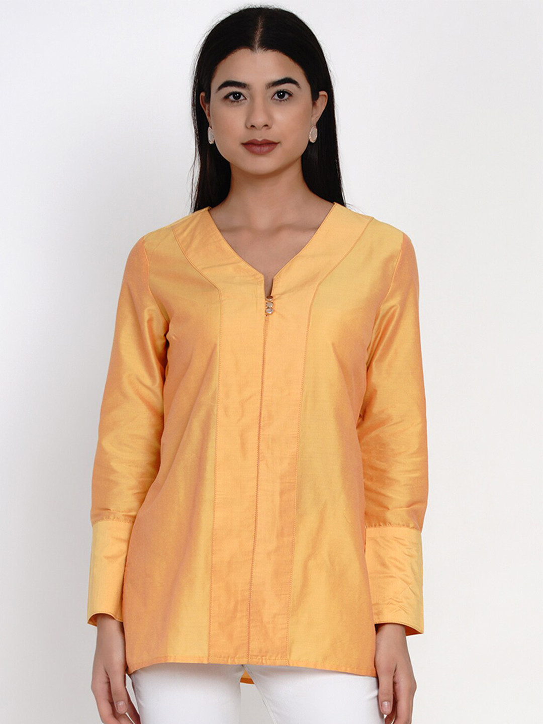 

IX IMPRESSION Women V-Neck Straight Kurti, Yellow