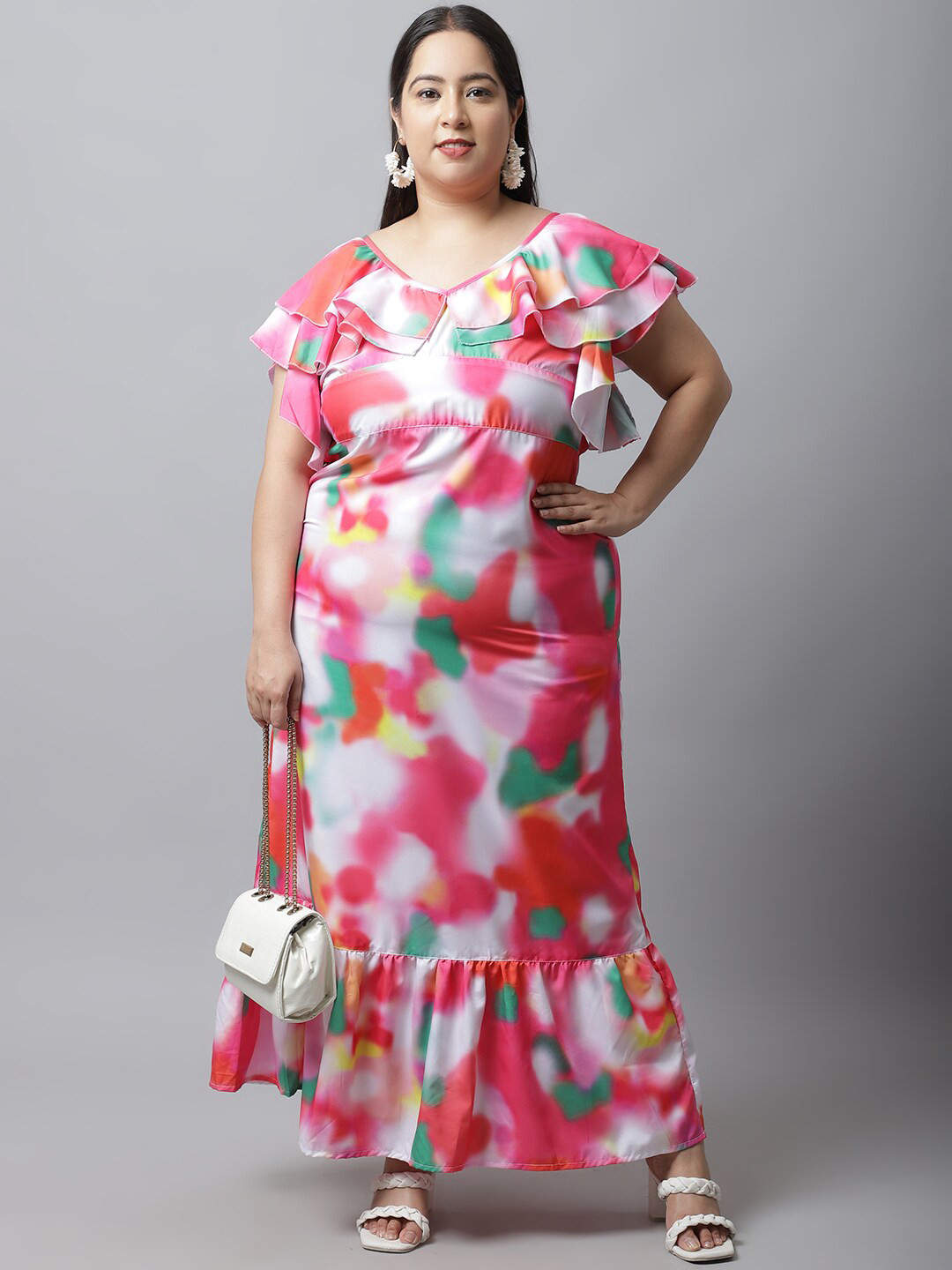 

Flambeur Women Tie and Dye Dyed Plus Size A-Line Maxi Dress, Red