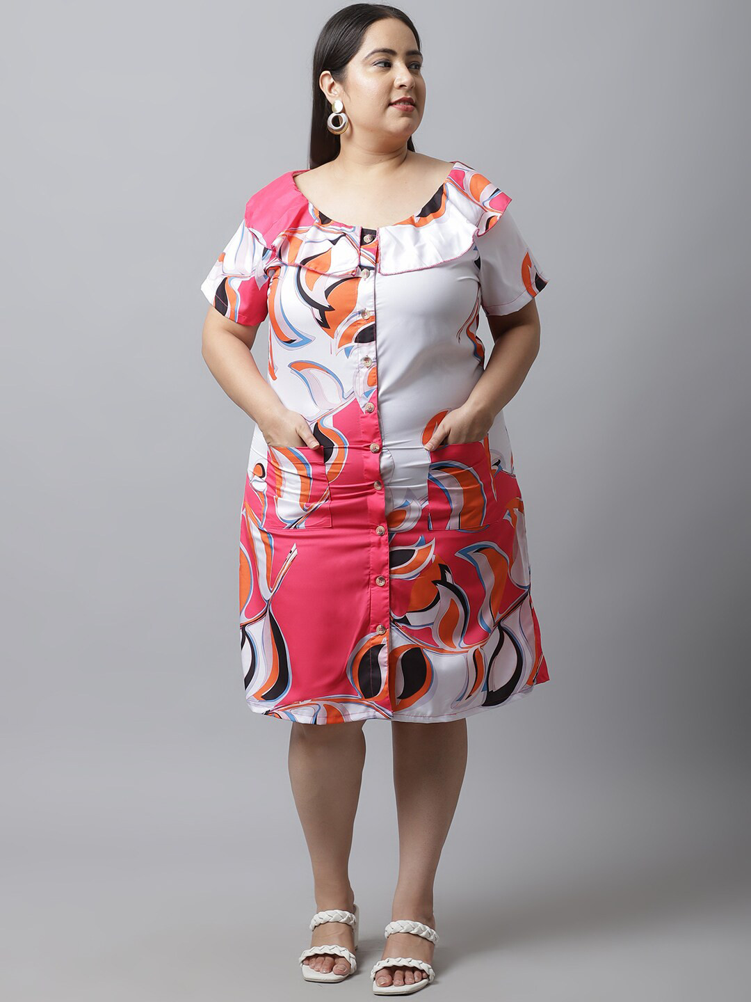 

Flambeur Women Printed Plus Size A-Line Dress, Pink
