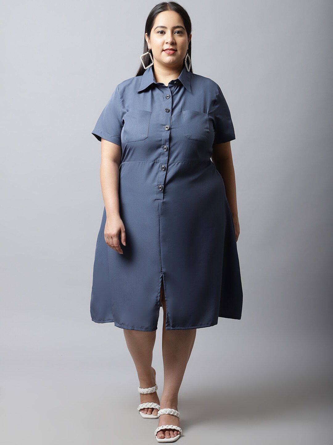 

Flambeur Plus Size Women Crepe Shirt Dress, Grey
