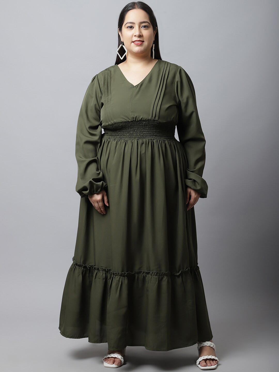 

Flambeur Plus Size Women Crepe Maxi Dress, Olive