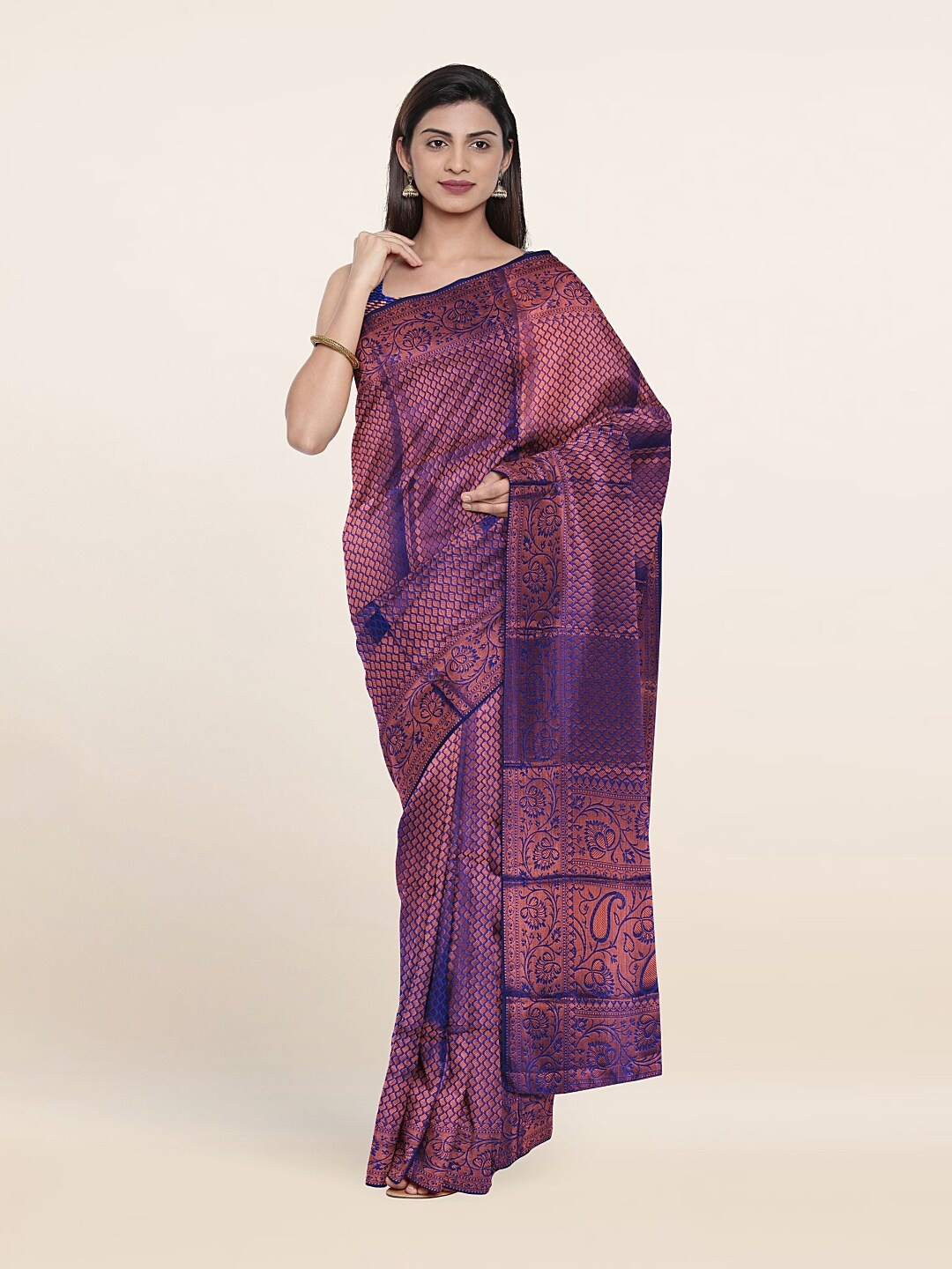 

Pothys Blue And Copper Toned Woven Design Zari Art Silk Saree