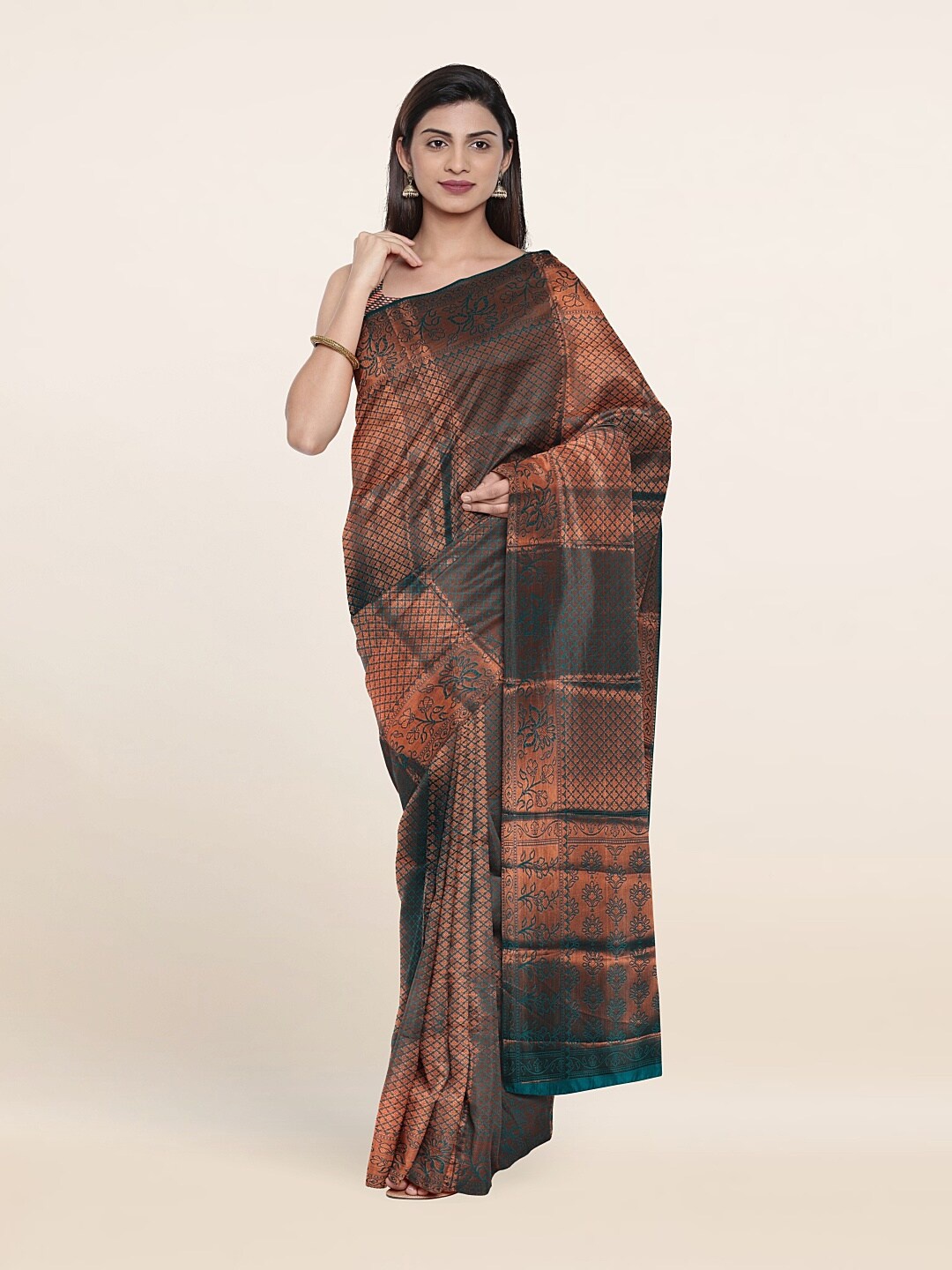 

Pothys Green & Copper-Toned Woven Design Zari Art Silk Saree