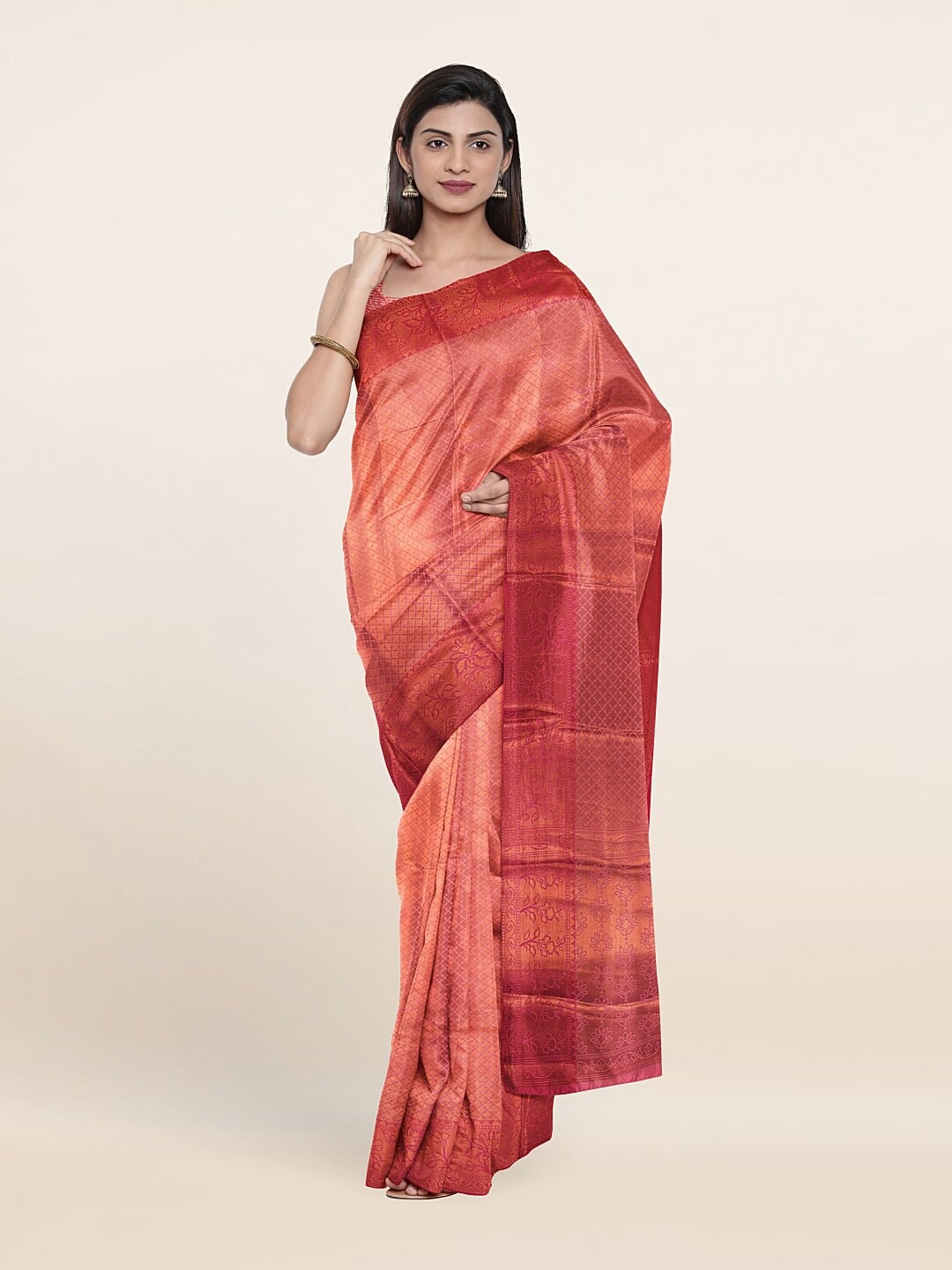 

Pothys Pink & Gold-Toned Ethnic Motifs Woven Design Zari Art Silk Saree