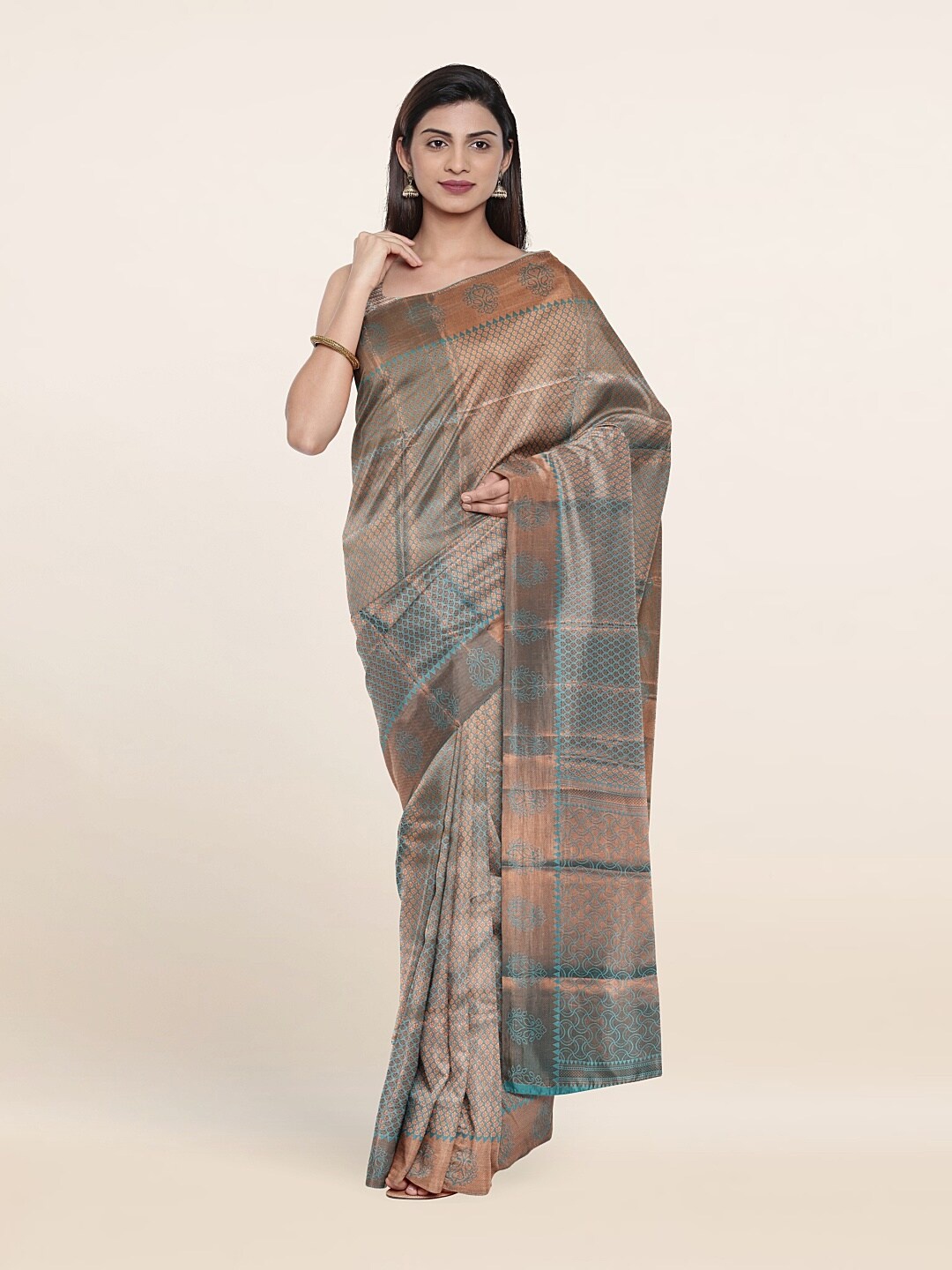 

Pothys Blue & Gold-Toned Ethnic Motifs Woven Design Zari Art Silk Saree