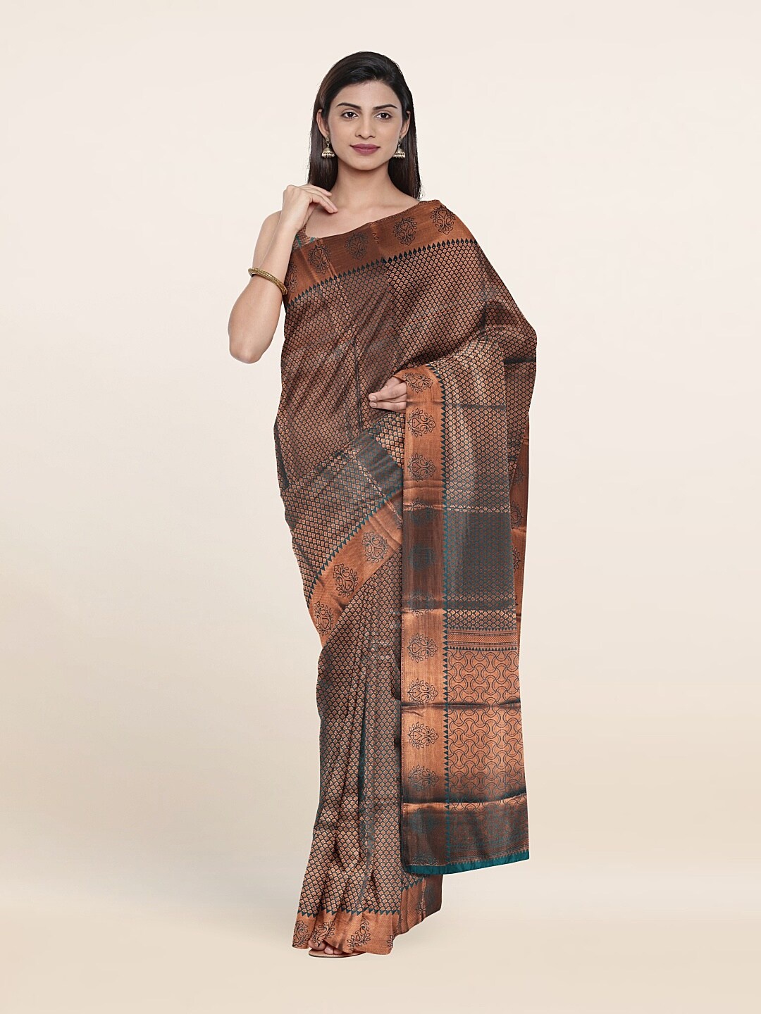 

Pothys Green & Gold-Toned Woven Design Zari Art Silk Saree