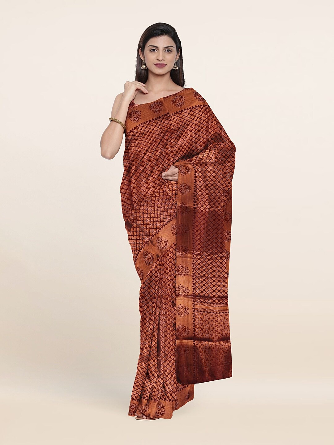 

Pothys Maroon & Gold-Toned Zari Art Silk Saree