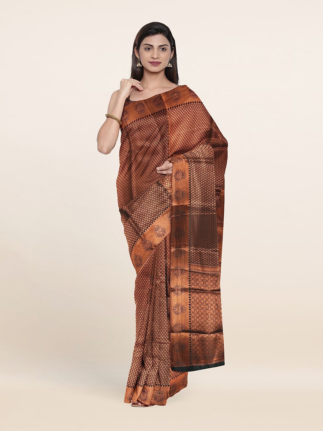 

Pothys Green & Copper-Toned Woven Design Zari Art Silk Saree