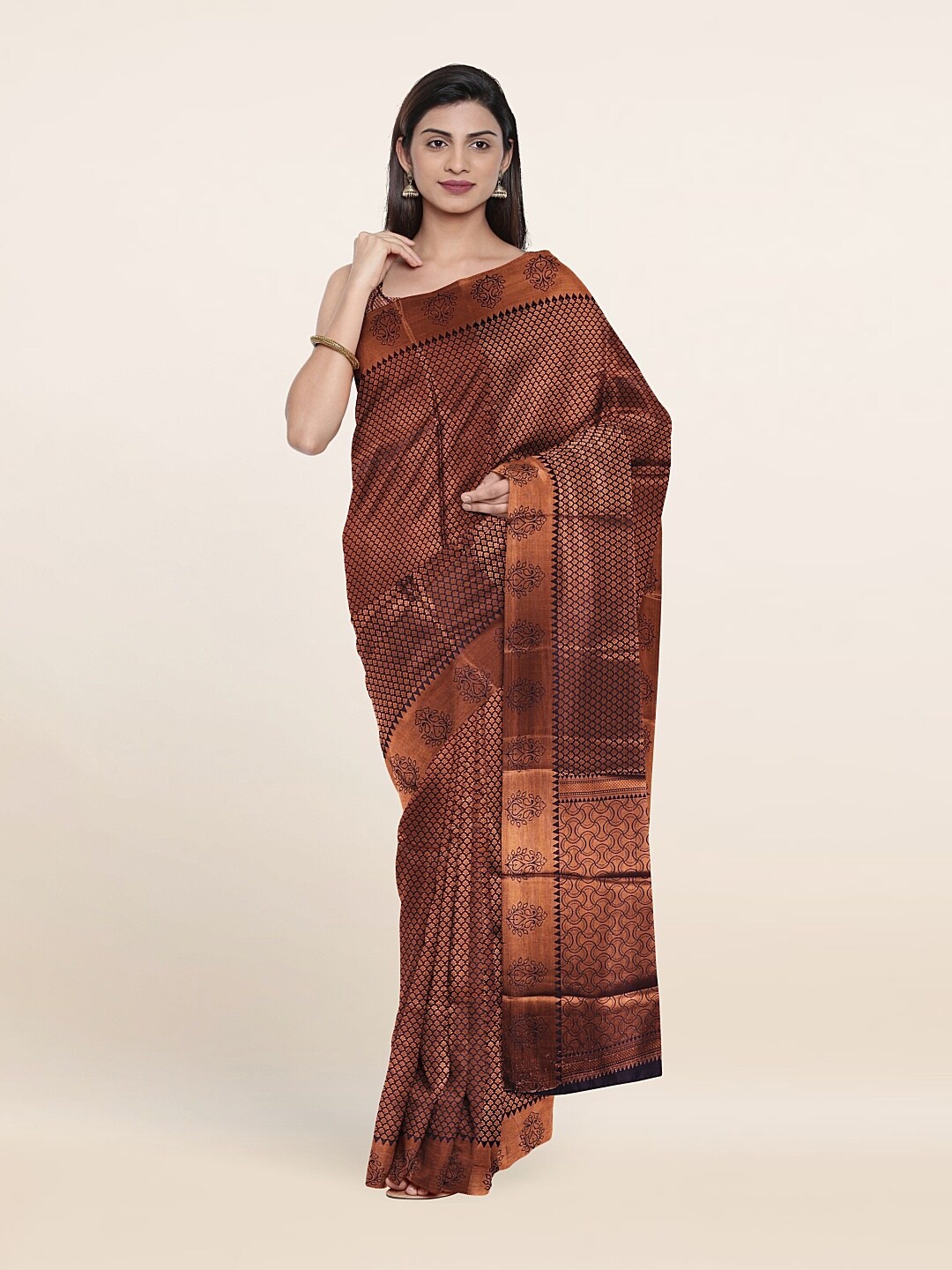 

Pothys Purple & Copper Ethnic Motifs Art Silk Saree