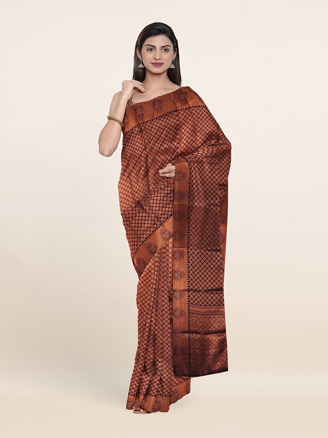 

Pothys Blue & Copper-Toned Woven Design Zari Art Silk Saree