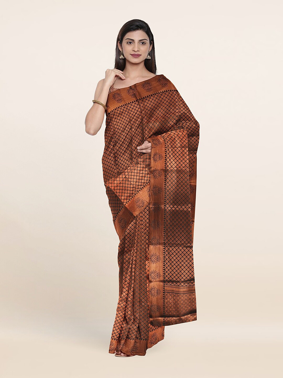 

Pothys Green & Copper-Toned Woven Design Zari Art Silk Saree