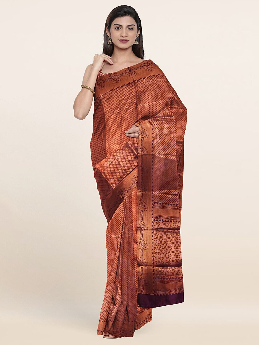 

Pothys Purple & Copper-Toned Woven Design Zari Art Silk Saree