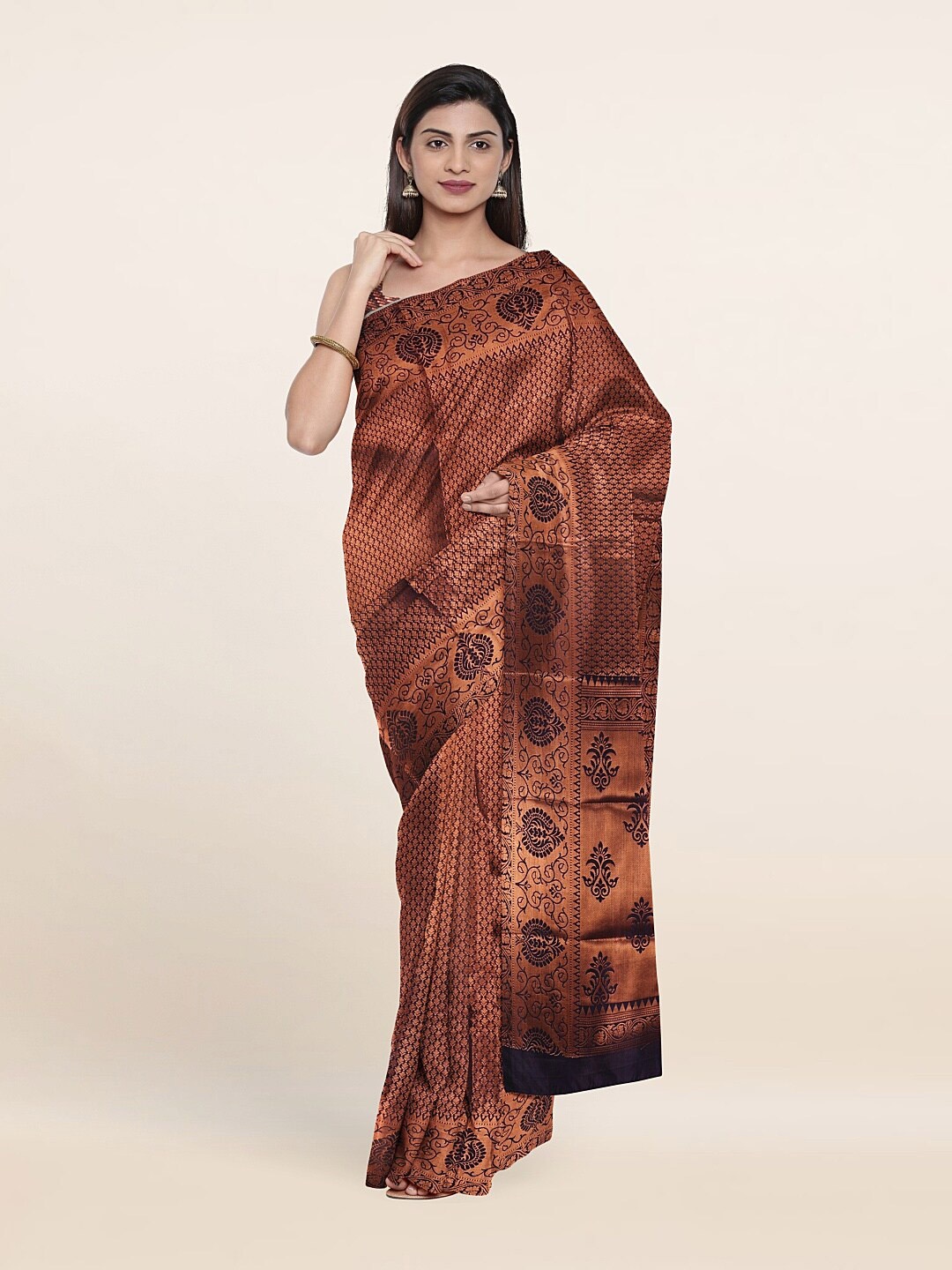 

Pothys Copper-Toned & Blue Woven Design Zari Art Silk Saree