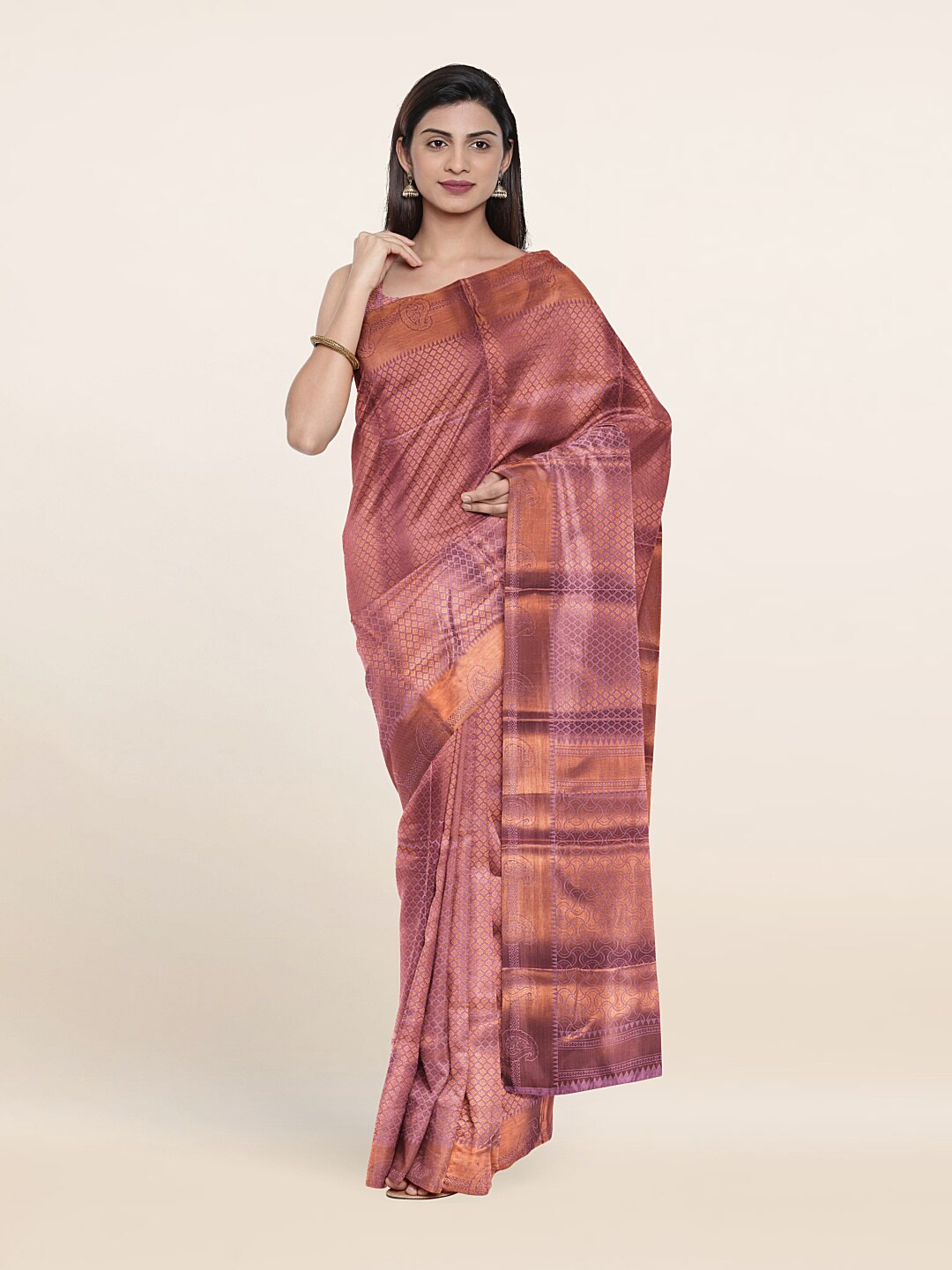 

Pothys Pink & Copper-Toned Woven Design Zari Art Silk Saree