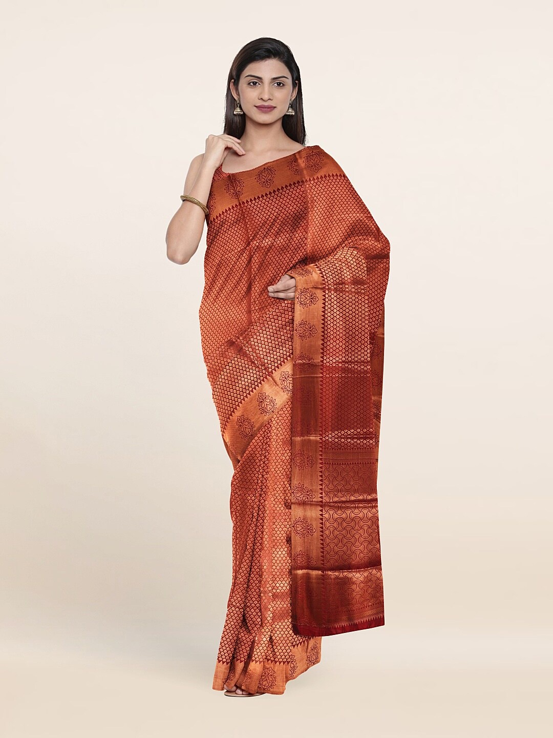 

Pothys Red & Gold-Toned Woven Design Zari Art Silk Saree