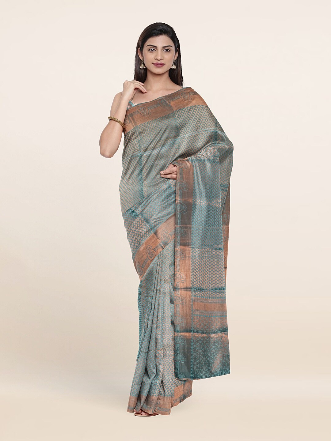 

Pothys Blue & Gold-Toned Woven Design Zari Art Silk Saree