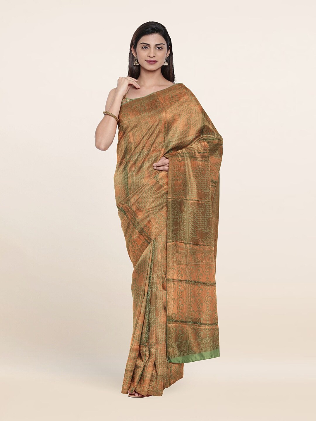 

Pothys Green & Copper-Toned Ethnic Motifs Zari Art Silk Saree