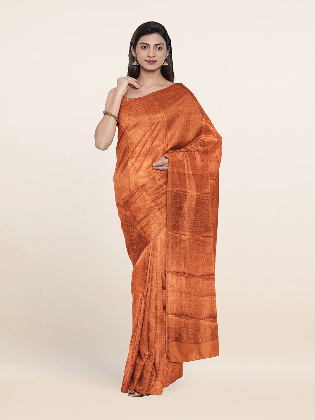 

Pothys Peach-Coloured & Copper-Toned Ethnic Motifs Zari Art Silk Saree