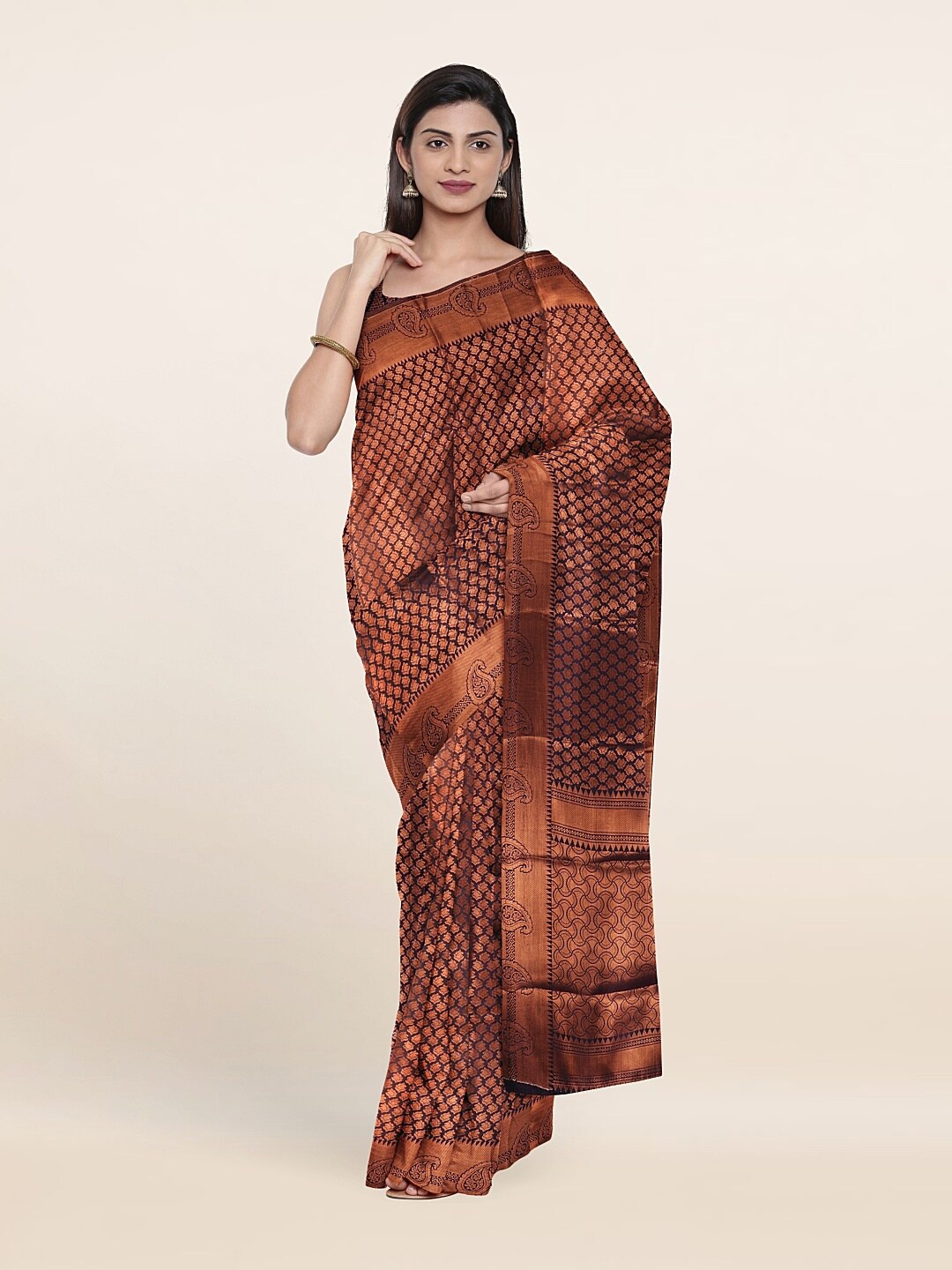 

Pothys Burgundy & Copper Woven Design Zari Art Silk Saree