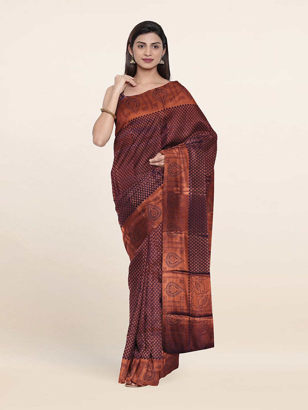 

Pothys Blue And Copper Toned Woven Design Zari Art Silk Saree