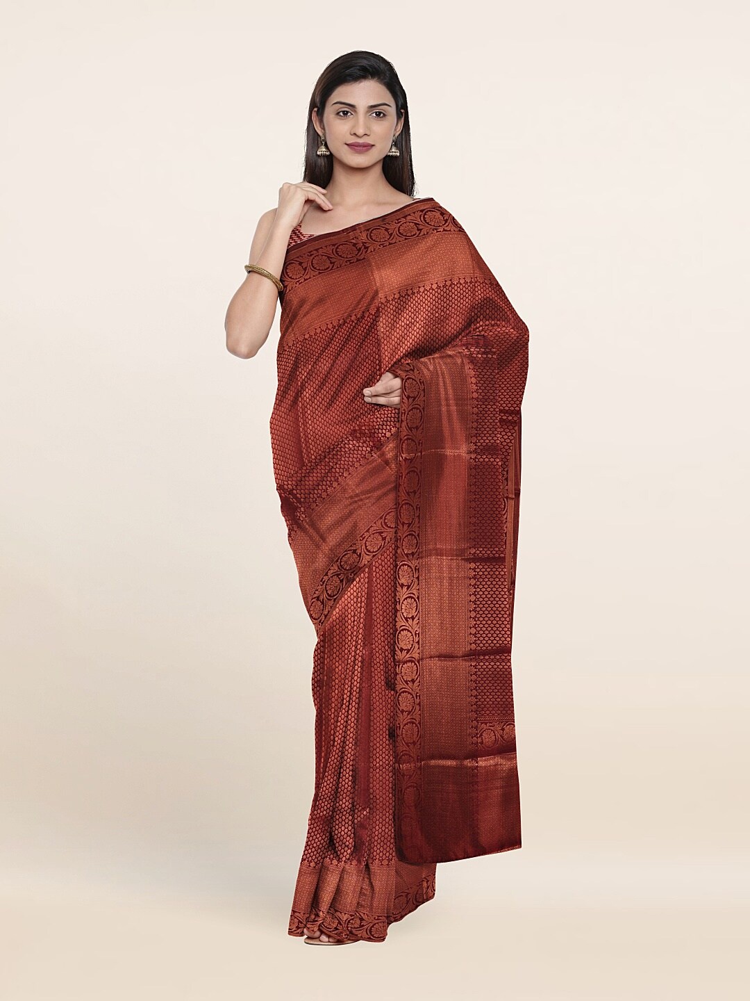 

Pothys Maroon & Copper Woven Design Zari Art Silk Saree
