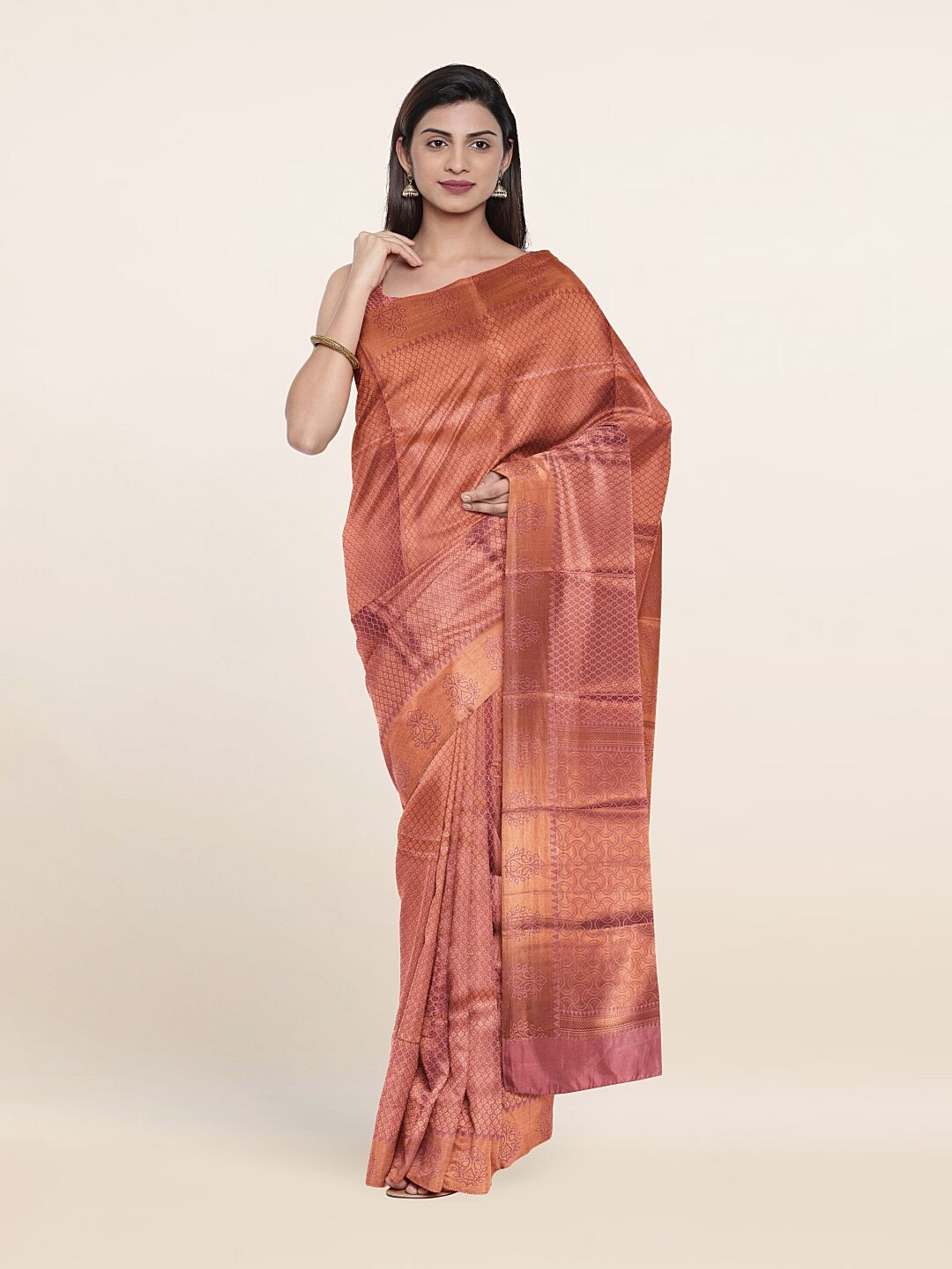 

Pothys Pink & Copper-Toned Woven Design Zari Art Silk Saree