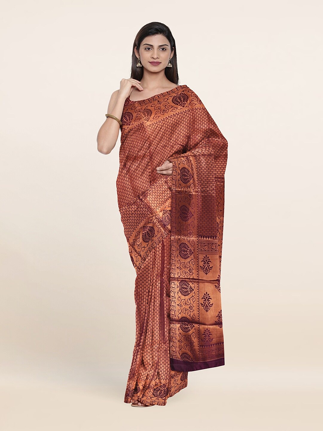 

Pothys Purple & Copper-Toned Ethnic Motifs Zari Art Silk Saree