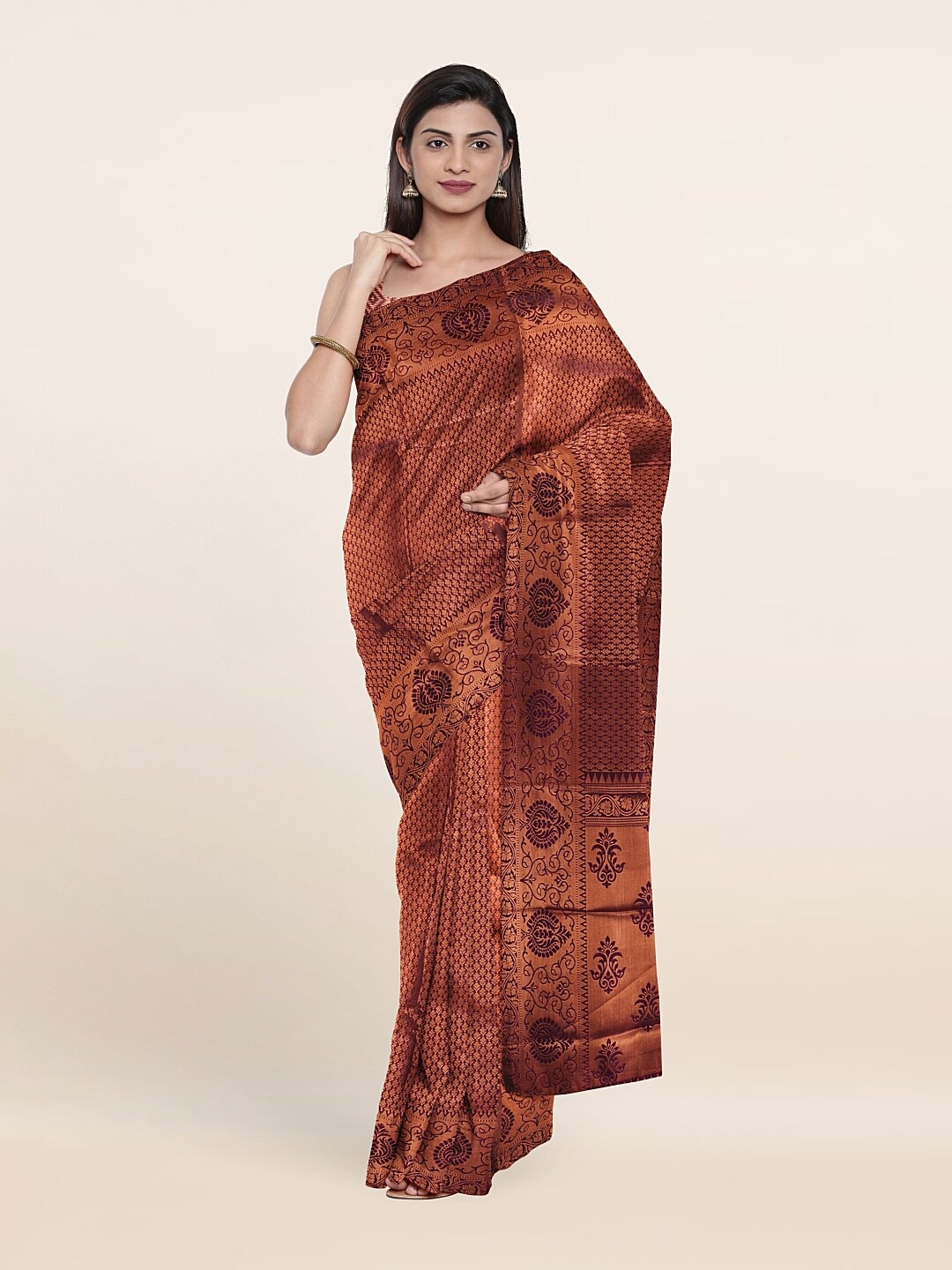 

Pothys Purple & Copper-Toned Ethnic Motifs Zari Art Silk Saree