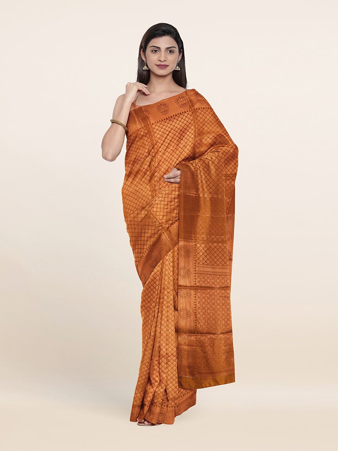 

Pothys Mustard & Copper-Toned Woven Design Zari Art Silk Saree