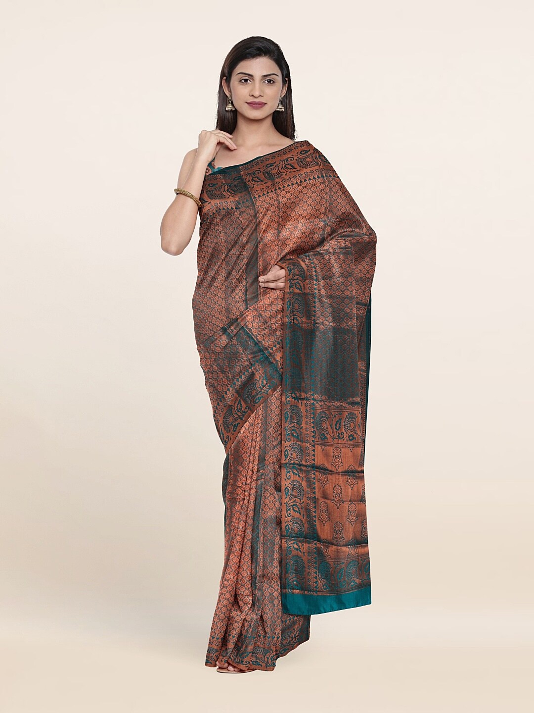 

Pothys Green & Copper-Toned Woven Design Zari Art Silk Saree