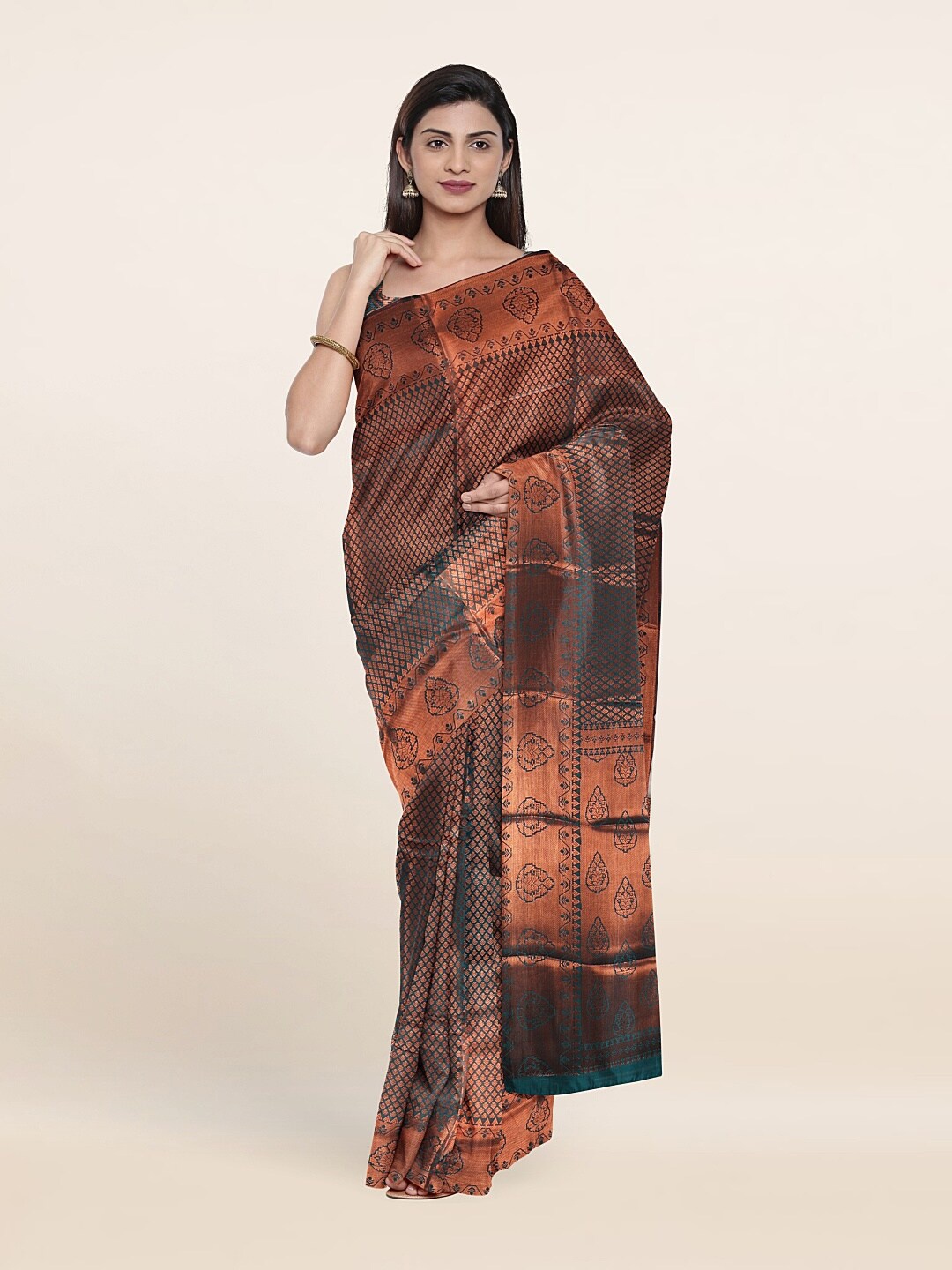 

Pothys Green & Copper-Toned Woven Design Zari Art Silk Saree