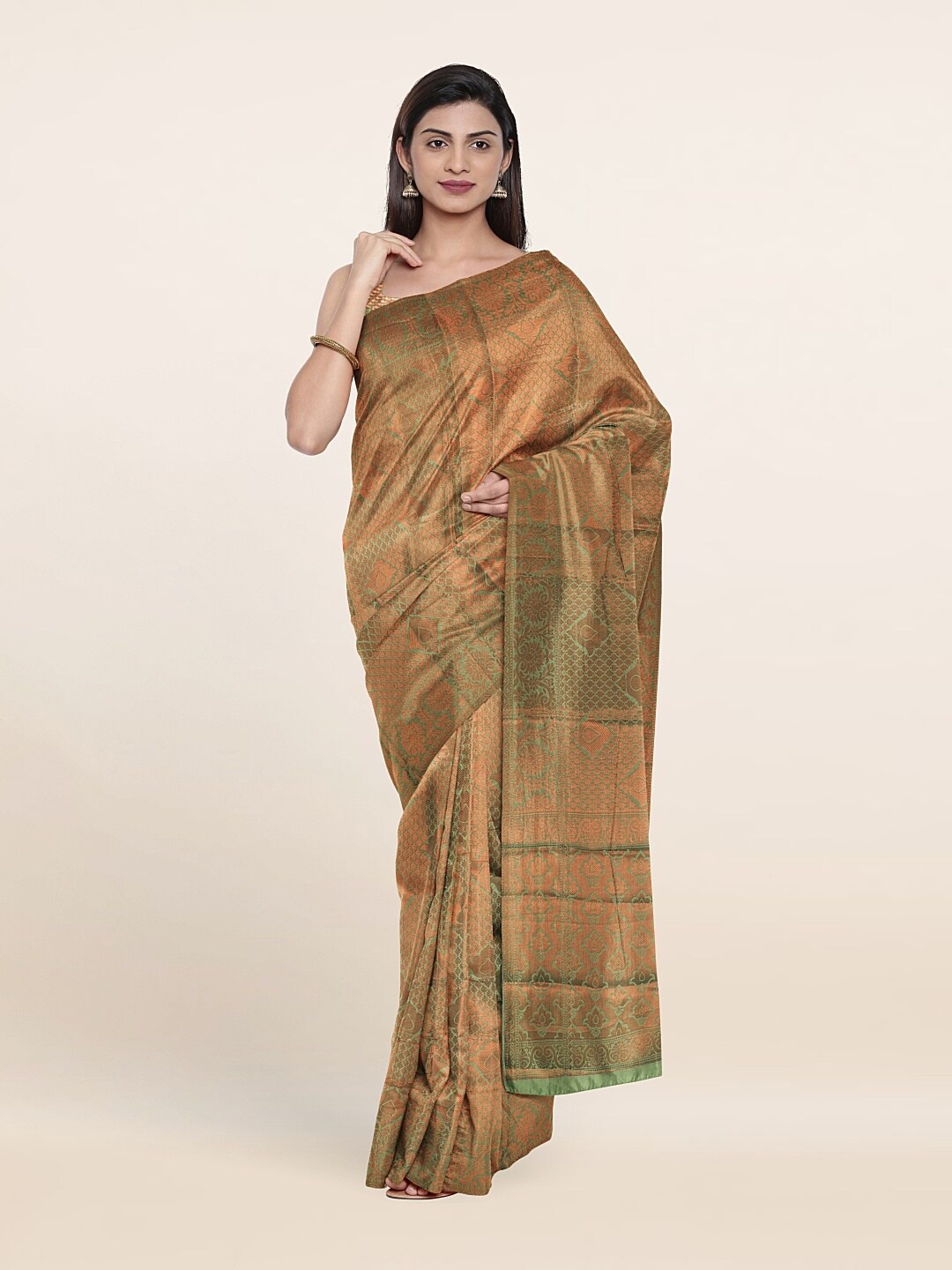 

Pothys Women Green & Copper Woven Design Zari Art Silk Saree