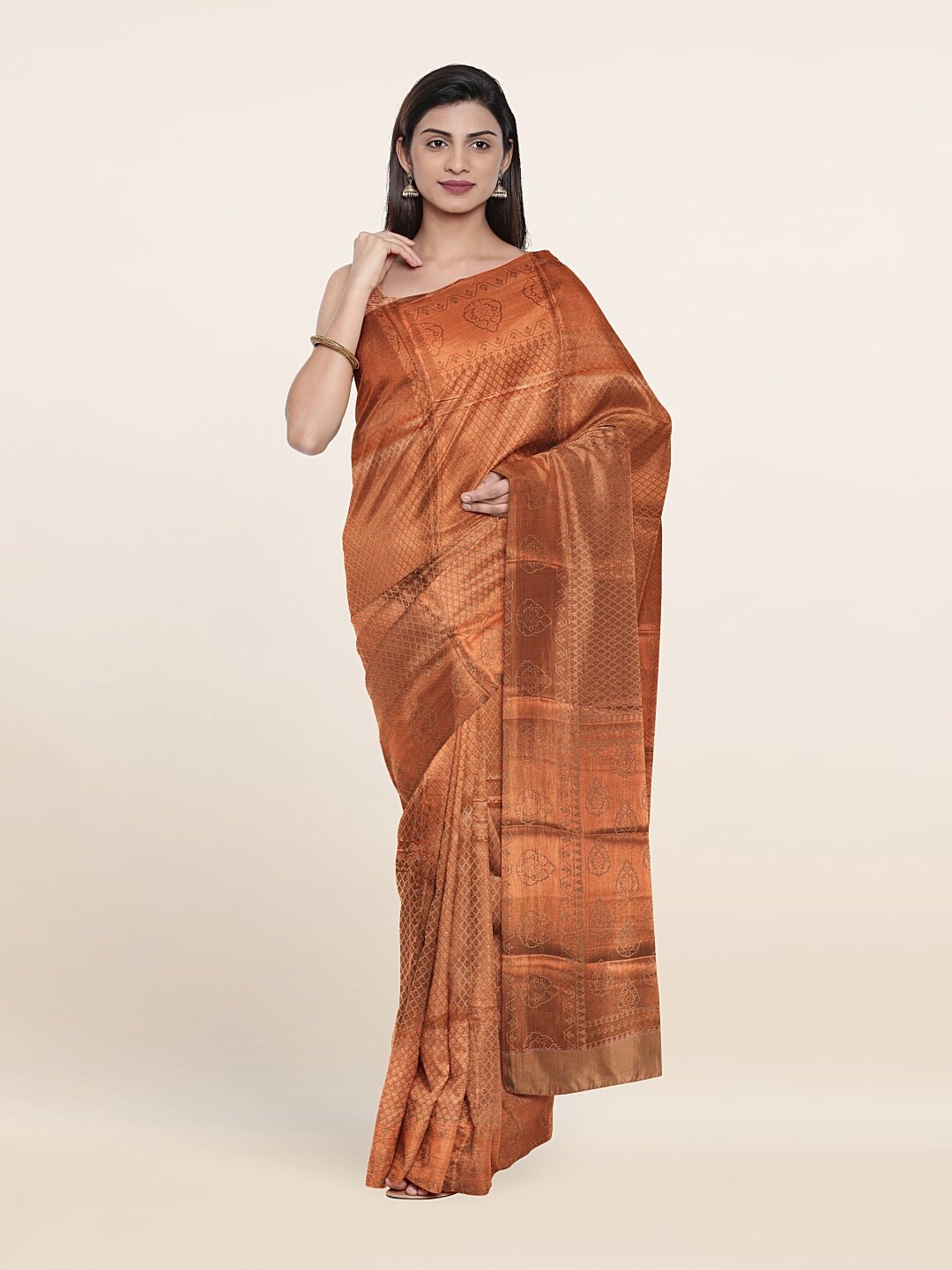 

Pothys Gold-Toned & Copper-Toned Woven Design Zari Art Silk Saree