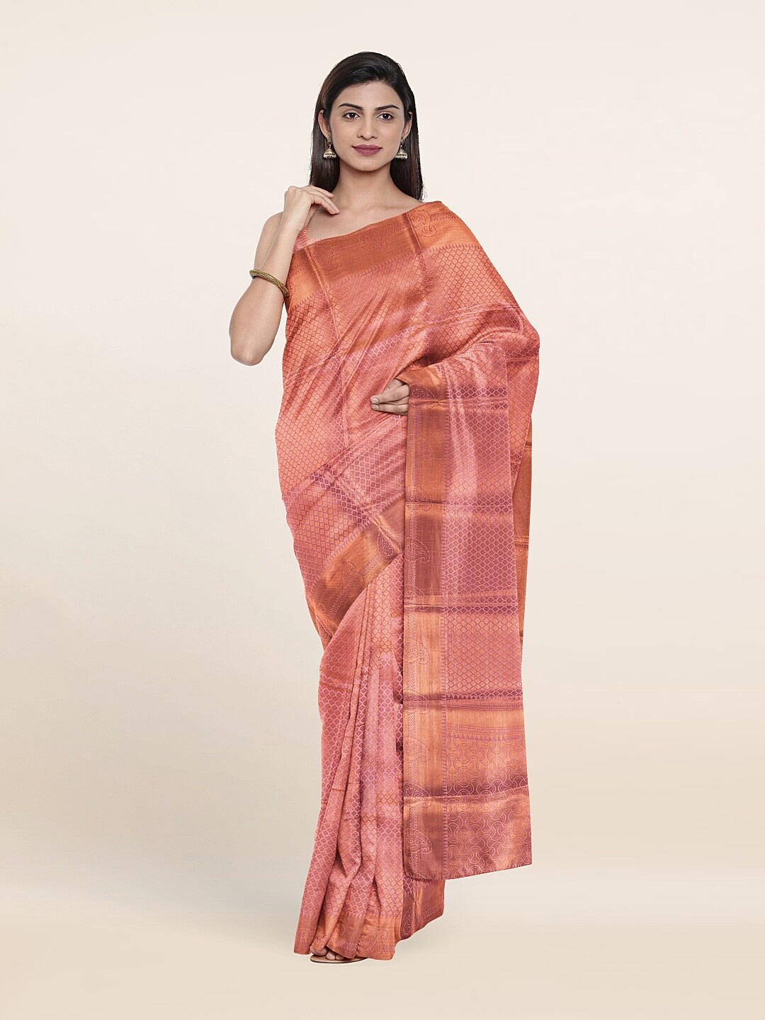 

Pothys Pink & Copper-Toned Woven Design Zari Art Silk Saree