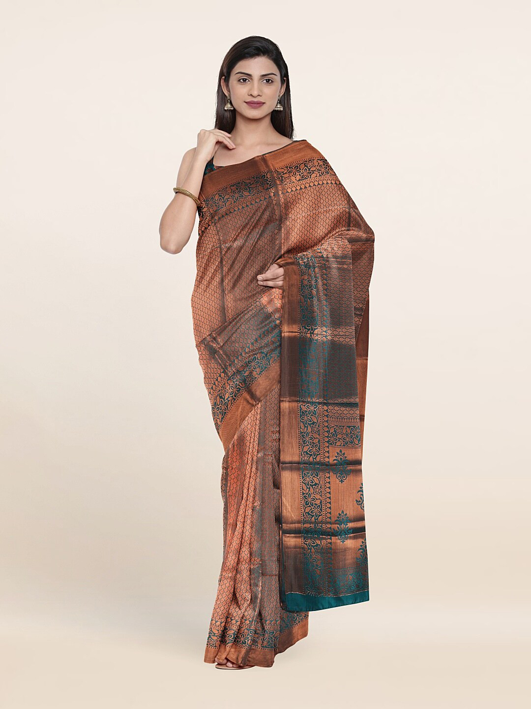 

Pothys Green & Copper-Toned Ethnic Motifs Zari Art Silk Saree