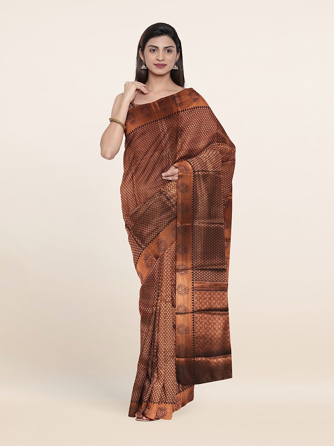 

Pothys Green & Copper-Toned Woven Design Zari Art Silk Saree