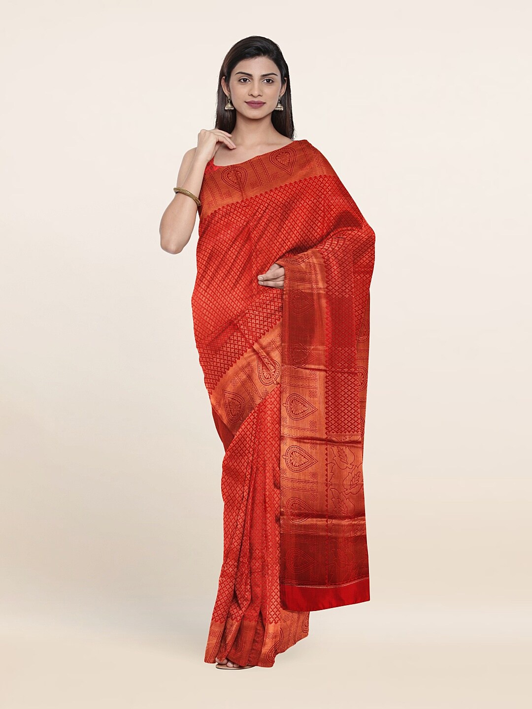 

Pothys Red & Copper-Toned Woven Design Zari Art Silk Saree