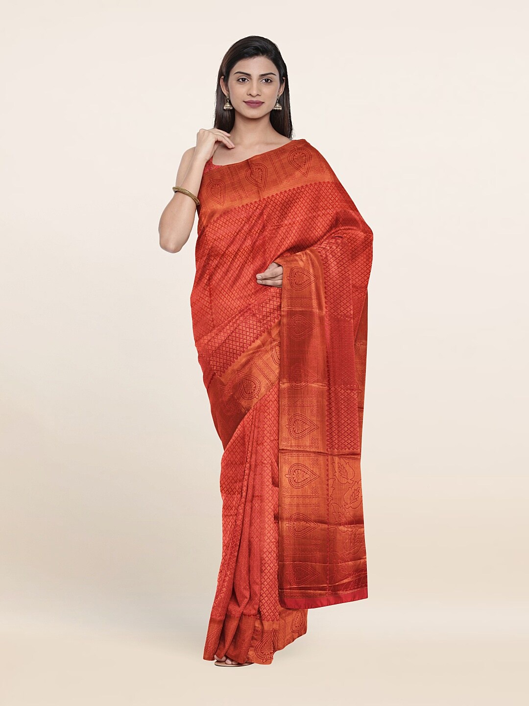 

Pothys Pink & Copper-Toned Woven Design Zari Art Silk Saree