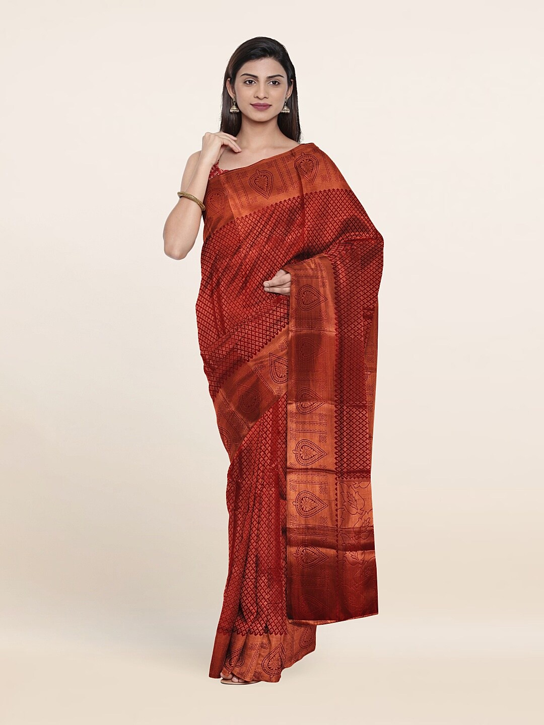

Pothys Maroon & Copper-Toned Woven Design Zari Art Silk Saree
