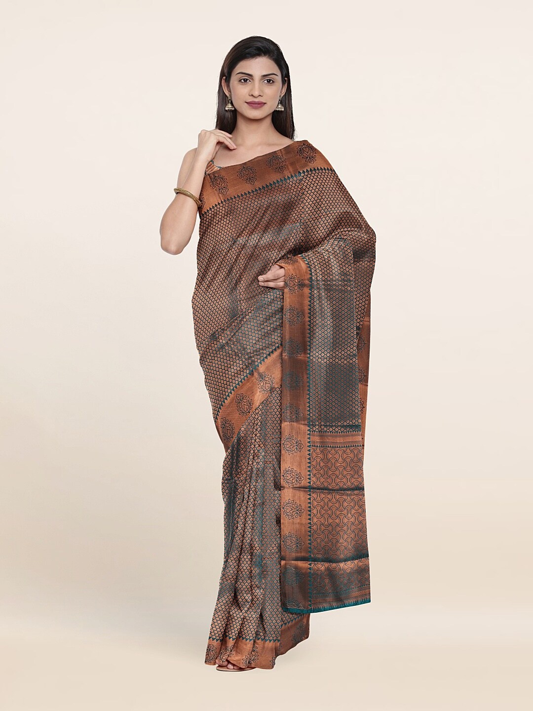 

Pothys Green & Copper-Toned Woven Design Zari Saree