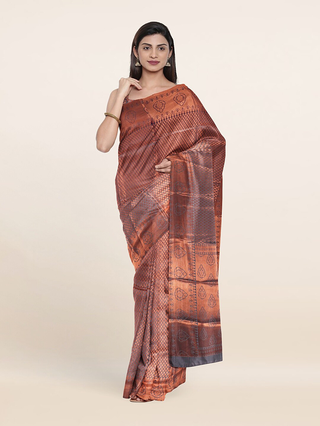 

Pothys Grey & Copper-Toned Woven Design Zari Art Silk Saree