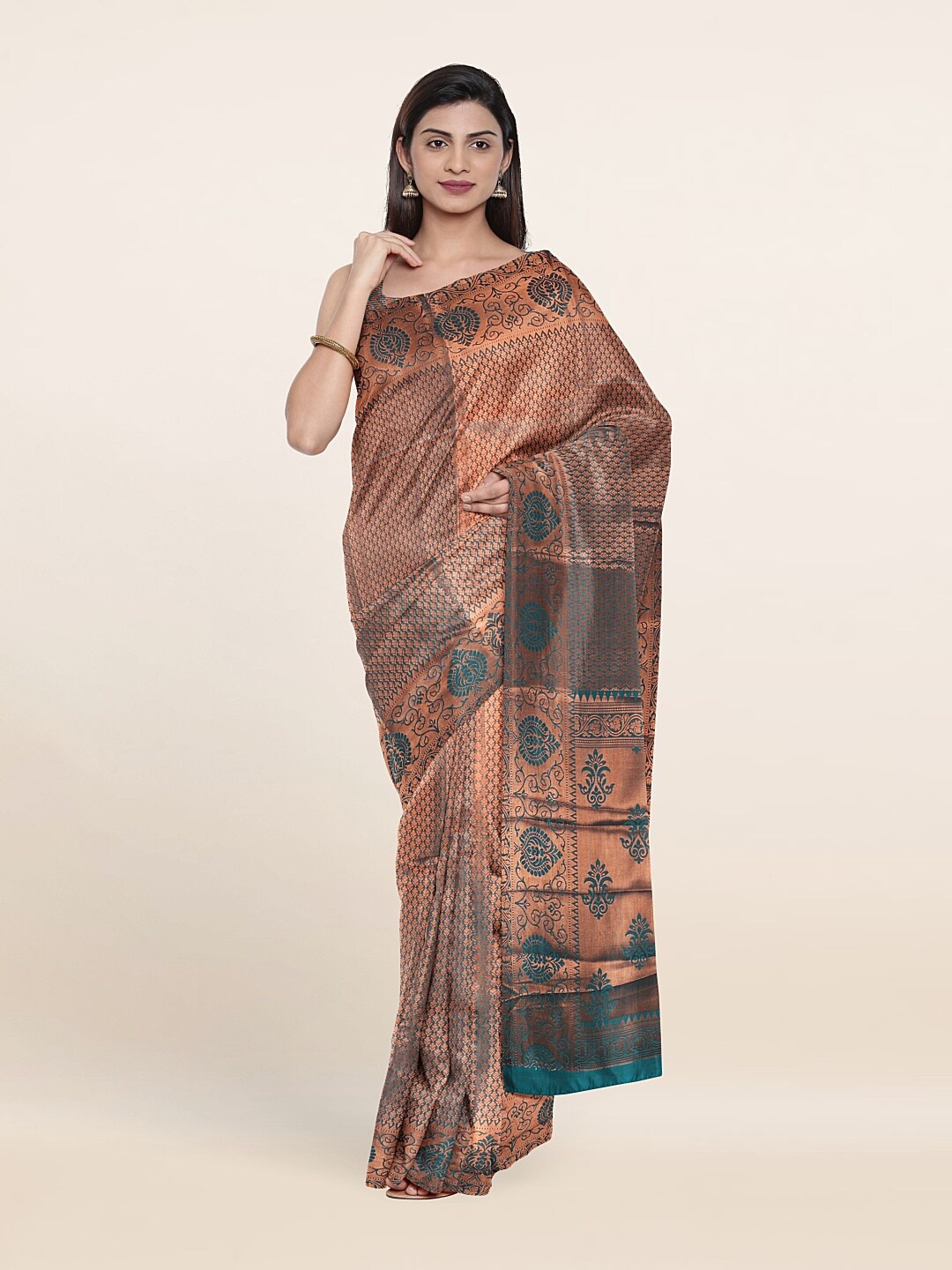 

Pothys Green & Copper-Toned Woven Design Zari Art Silk Saree